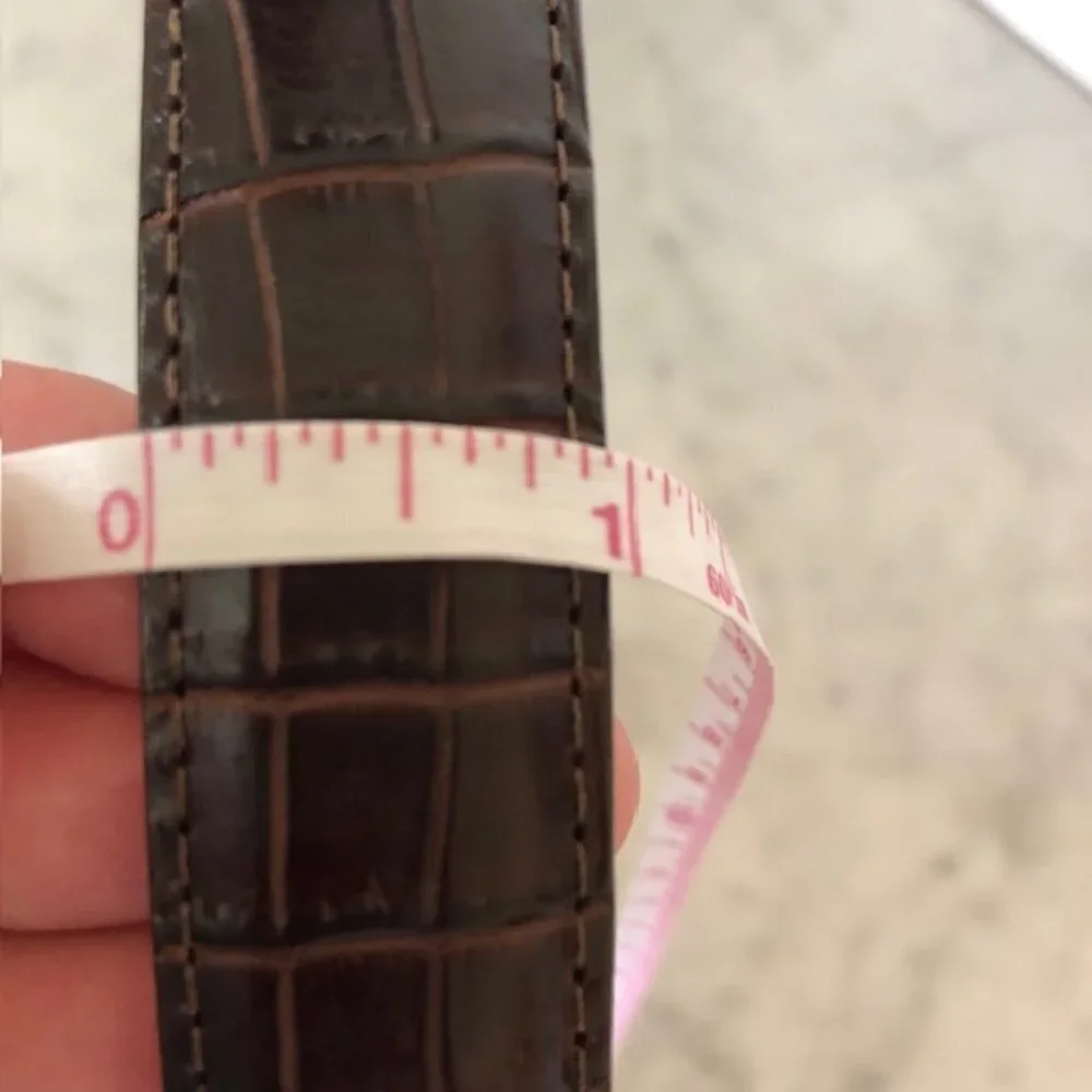 TALBOTS Crocodile Print Brown Western Silver Scroll Buckle Belt Large